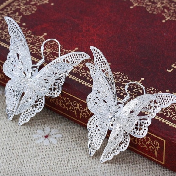 SOLD: Silver Plated Butterfly Hook Earrings - Picture 5 of 8